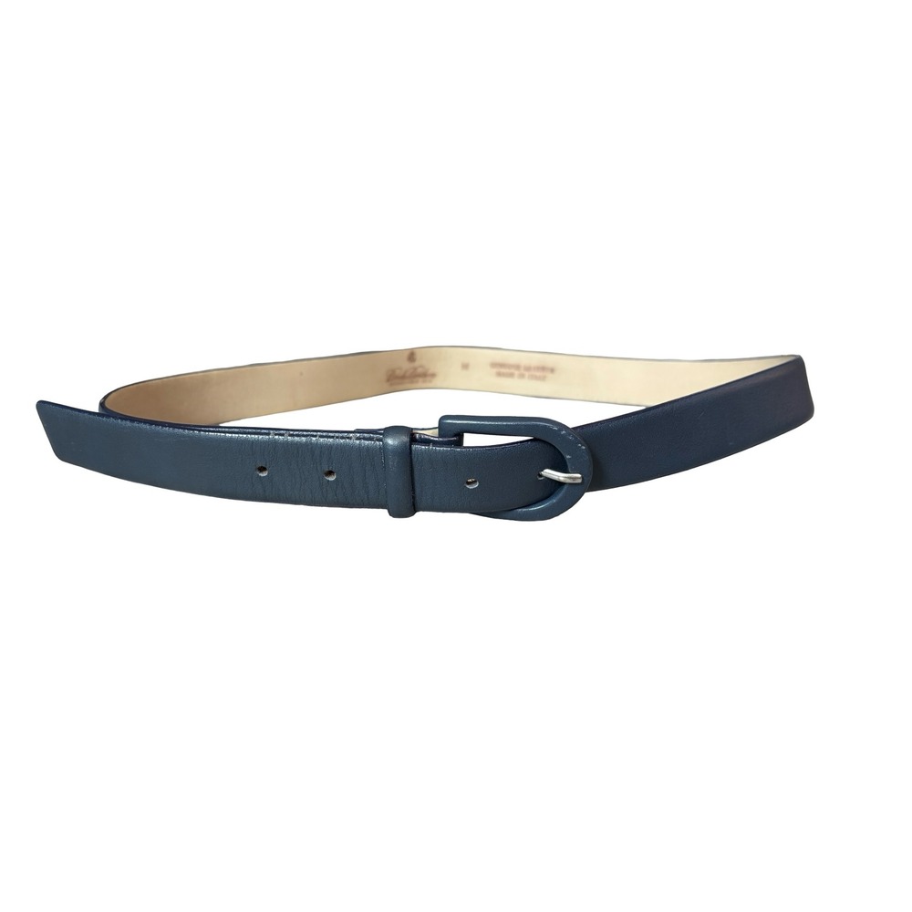 Brooks Brothers Navy Blue Leather Belt Made in Italy Size M Leather Buckle